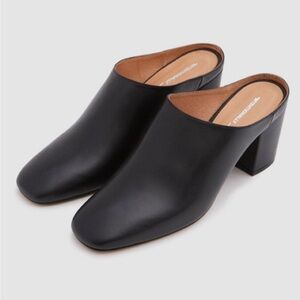 Intentionally Blank Leather Black Chunky Heeled Mules